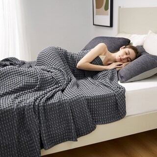 Foto 4 | Manta Bedsure Cooling Waffle De Algodón, Tamaño Twin Xl, Color Gris Oscuro - Venta Internacional.
