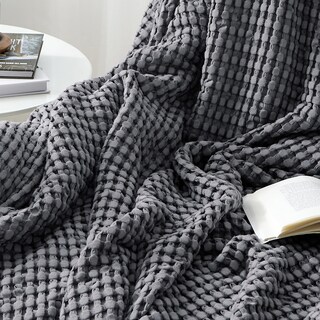 Foto 6 | Manta Bedsure Cooling Waffle De Algodón, Tamaño Twin Xl, Color Gris Oscuro - Venta Internacional.