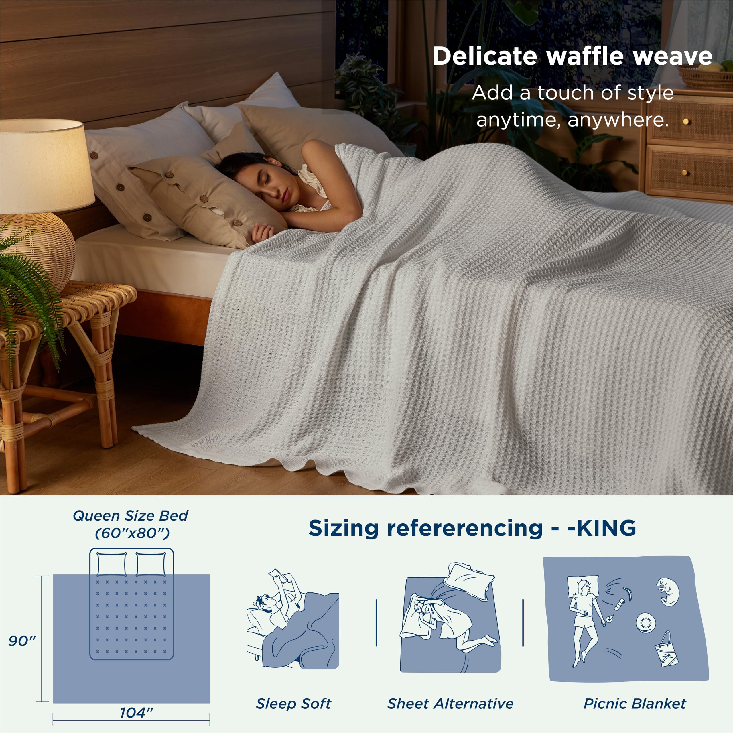 Foto 4 | Manta Para Cama, 100% Algodón, Tejido Gofrado, Tamaño King, Color Blanco - Venta Internacional.