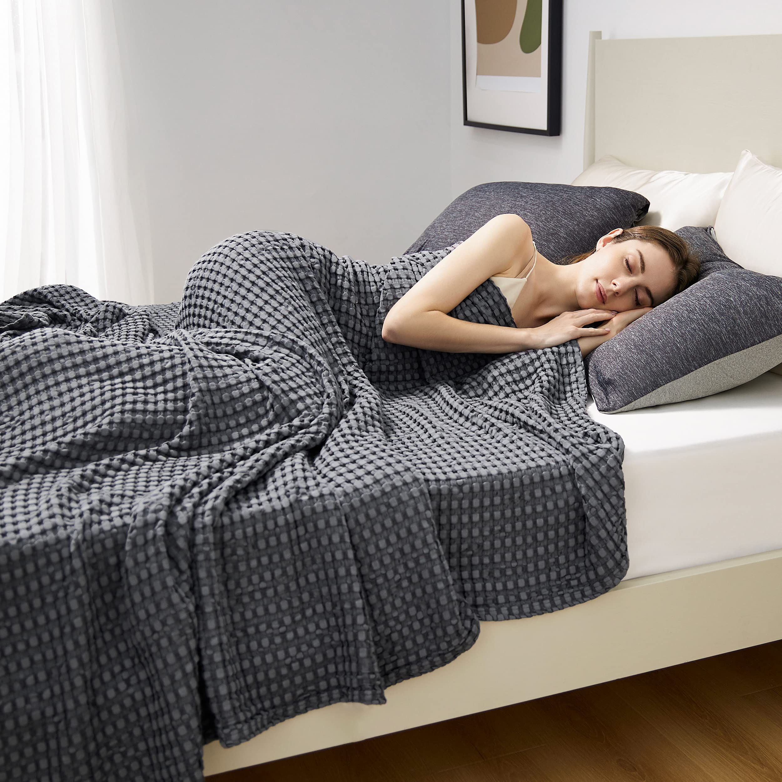 Foto 4 | Blanket Bedsure Cooling Cooling Waffle De Algodón, Tamaño Completo, Gris Oscuro - Venta Internacional.