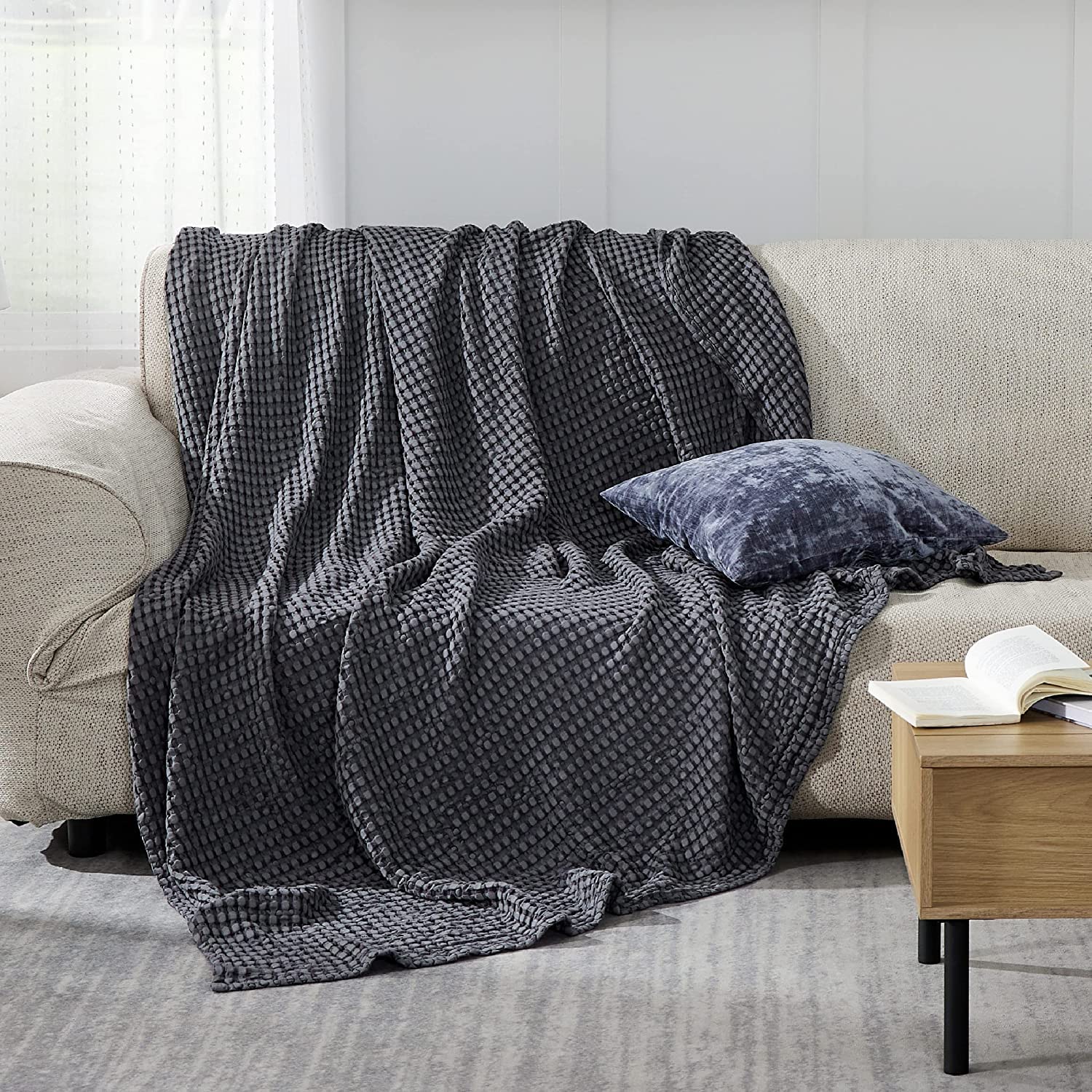 Foto 6 pulgar | Blanket Bedsure Cooling Cooling Waffle De Algodón, Tamaño Completo, Gris Oscuro - Venta Internacional.