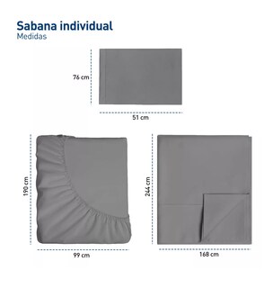 Foto 3 | Juego De Sabanas Individuales 100% Poliéster Microfibra 3 Pz Color Gris Obscuro