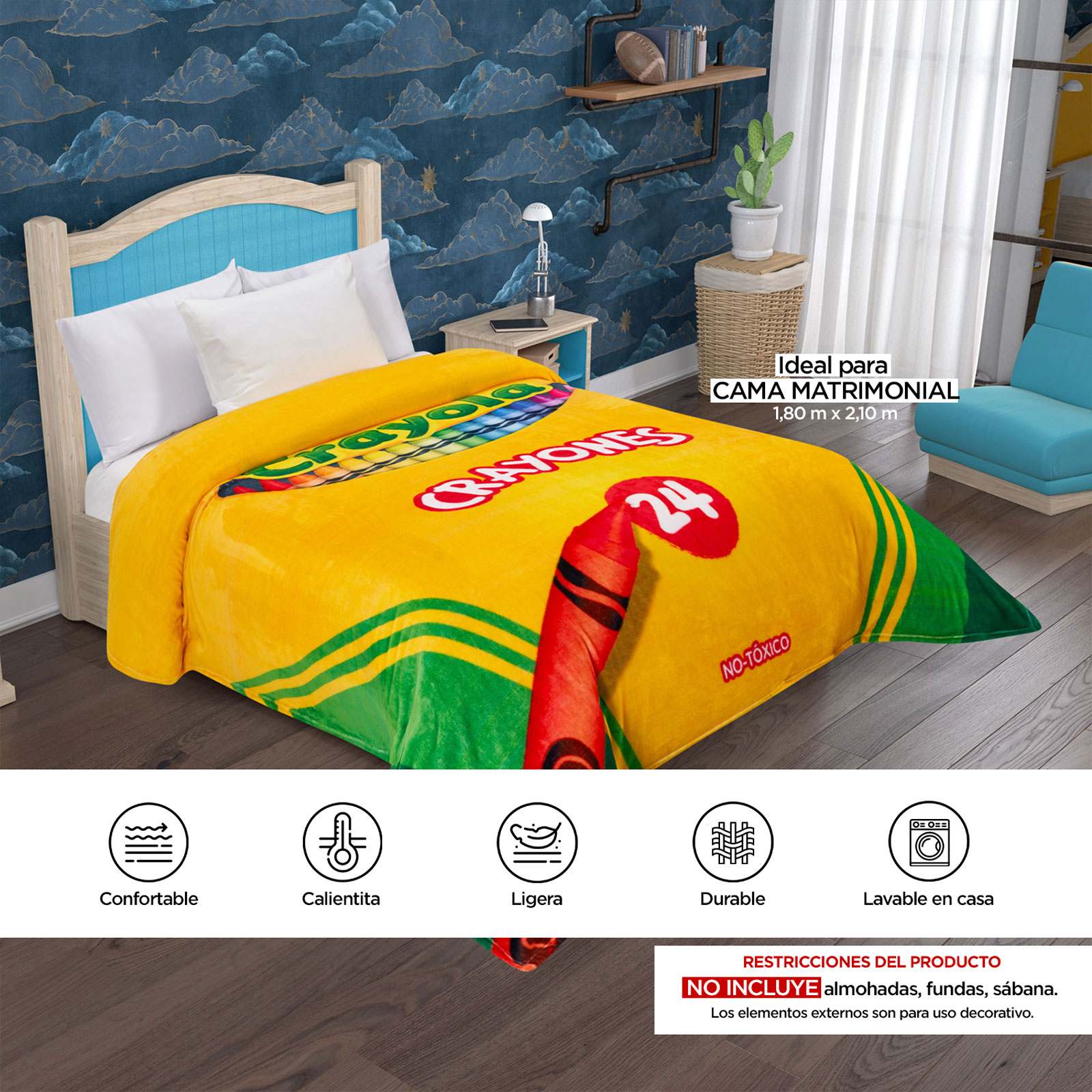 Foto 9 pulgar | Cobertor Serenity Matrimonial Crayola Pack