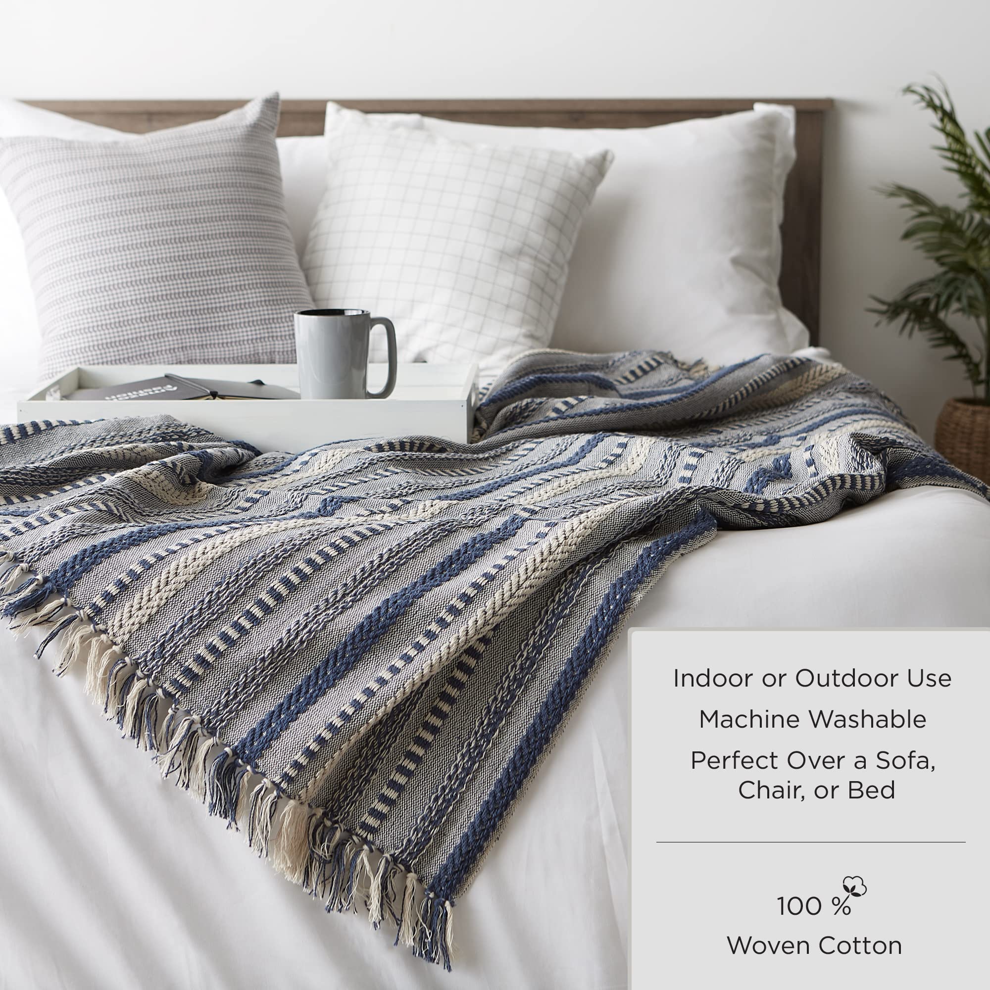 Foto 8 pulgar | Manta Dii Con Diseño De Alcachofa Trenzada A Rayas, 100% Algodón, 50 X 60 - Venta Internacional.