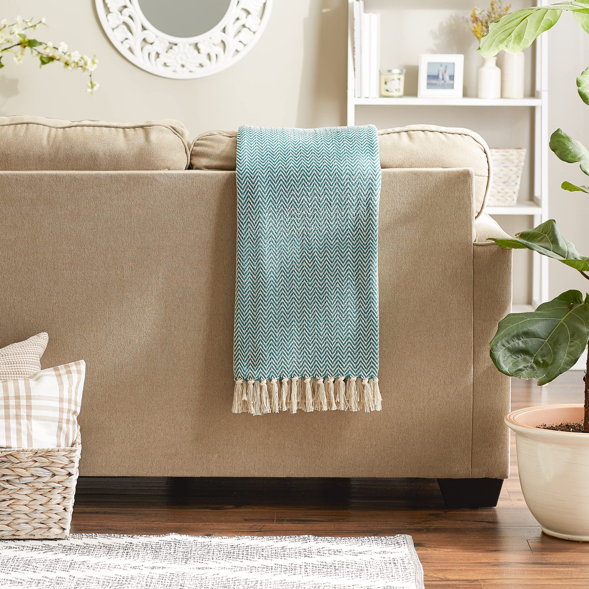 Foto 5 | Manta Dii Chevron De Algodón Tejida A Mano, 50 X 60 Cm, Color Verde Azulado - Venta Internacional.