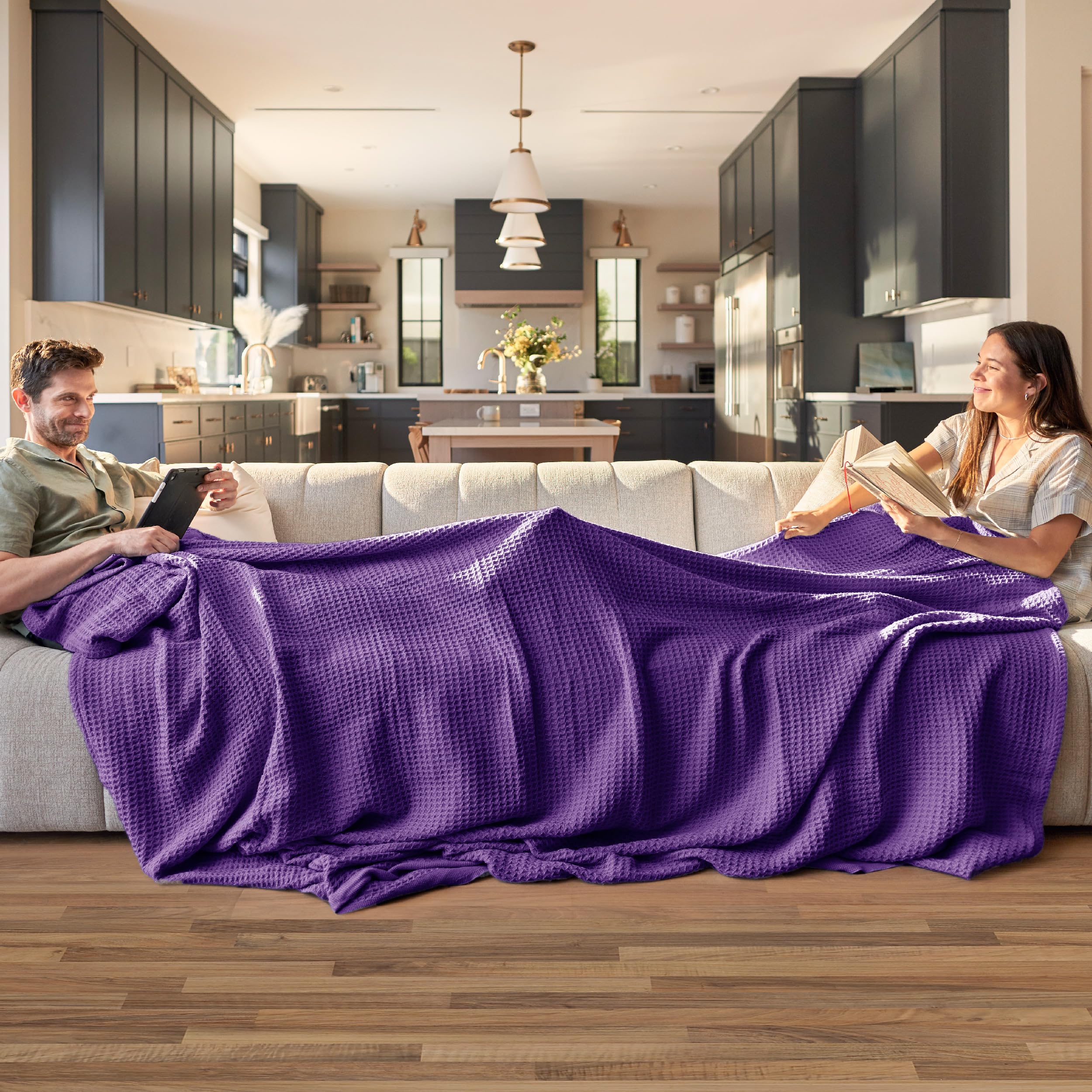 Foto 3 pulgar | Manta Bedsure, 100% Algodón, Tejido Gofrado, Tamaño Queen, Color Morado - Venta Internacional.
