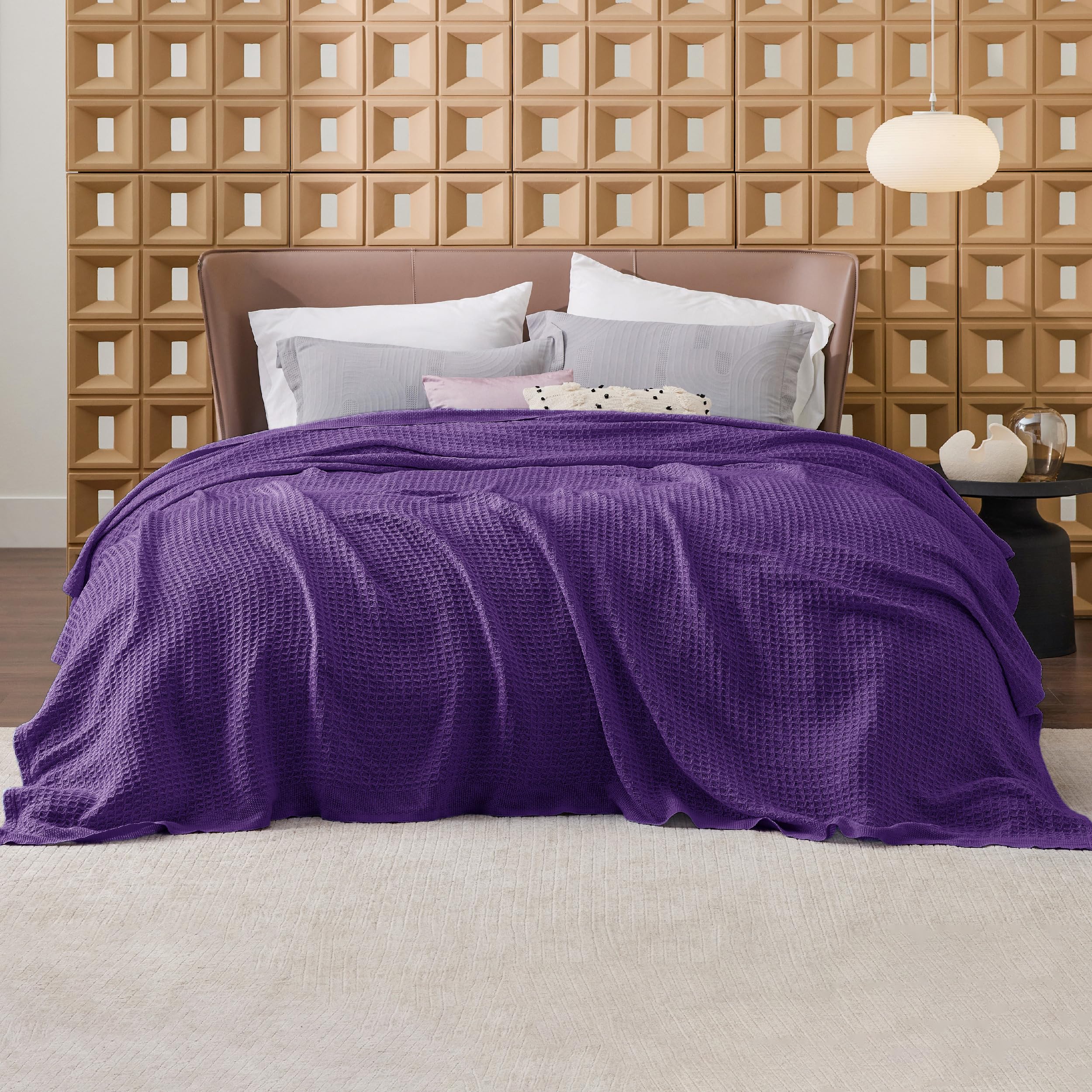 Foto 4 pulgar | Manta Bedsure, 100% Algodón, Tejido Gofrado, Tamaño Queen, Color Morado - Venta Internacional.