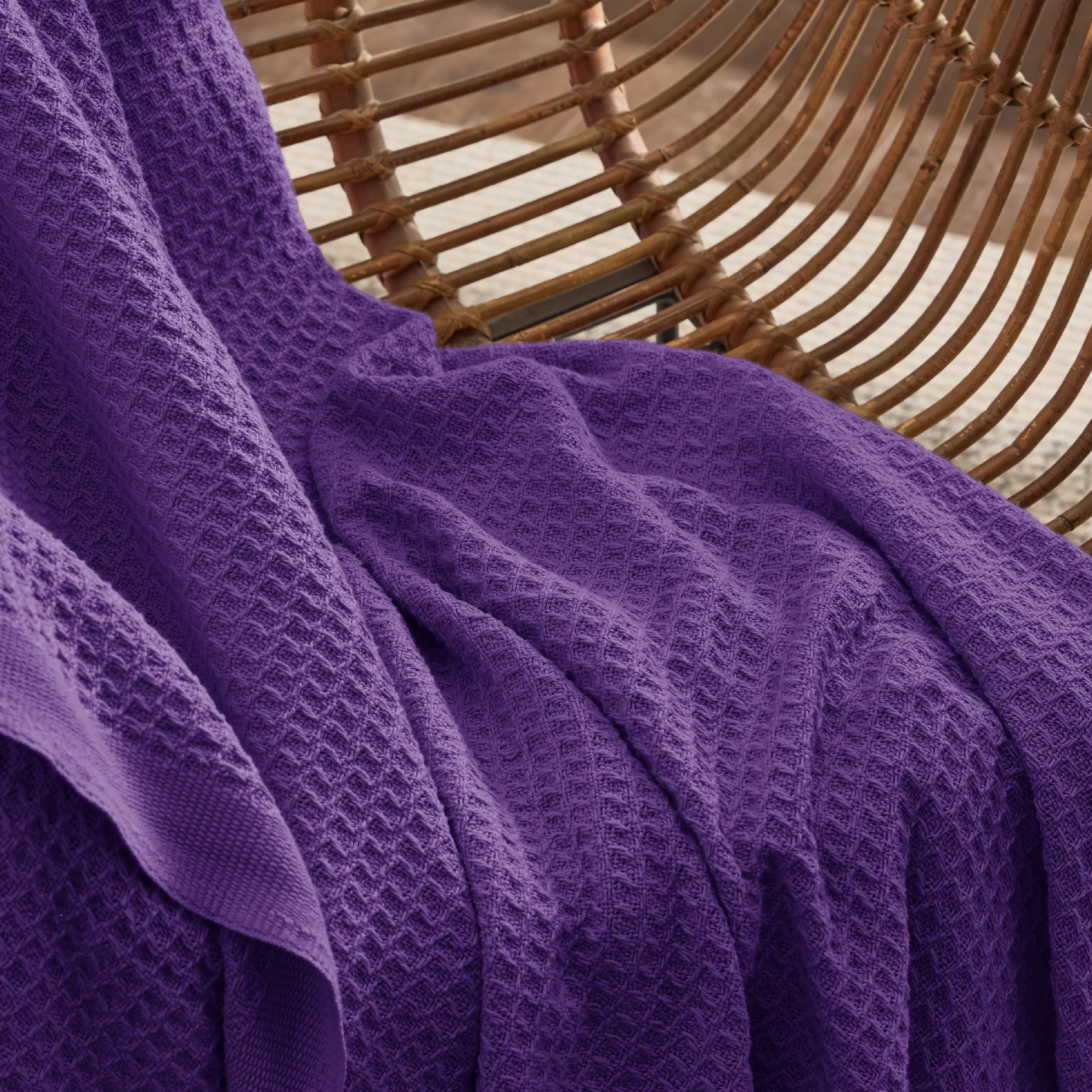 Foto 5 pulgar | Manta Bedsure, 100% Algodón, Tejido Gofrado, Tamaño Queen, Color Morado - Venta Internacional.