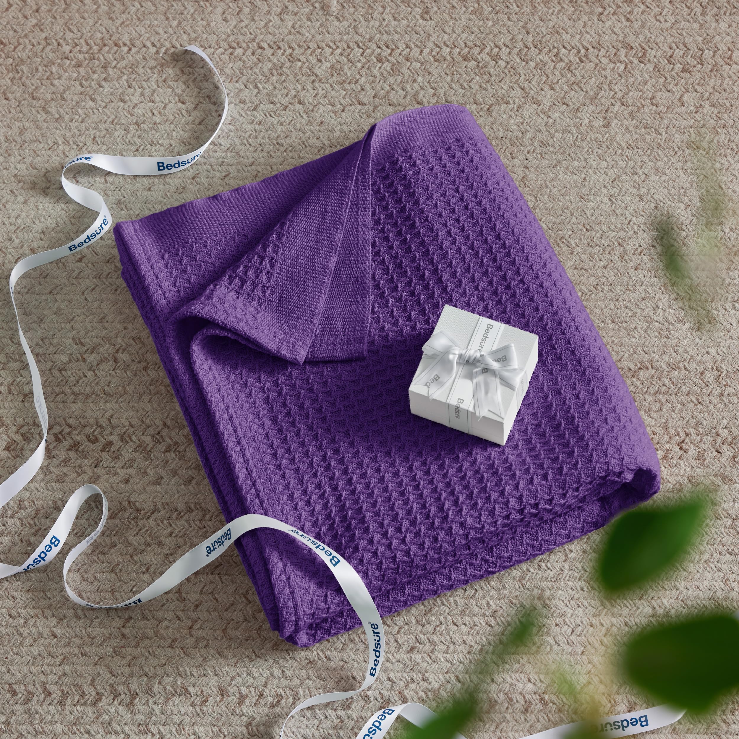 Foto 5 | Manta Bedsure, 100% Algodón, Tejido Gofrado, Tamaño Queen, Color Morado - Venta Internacional.