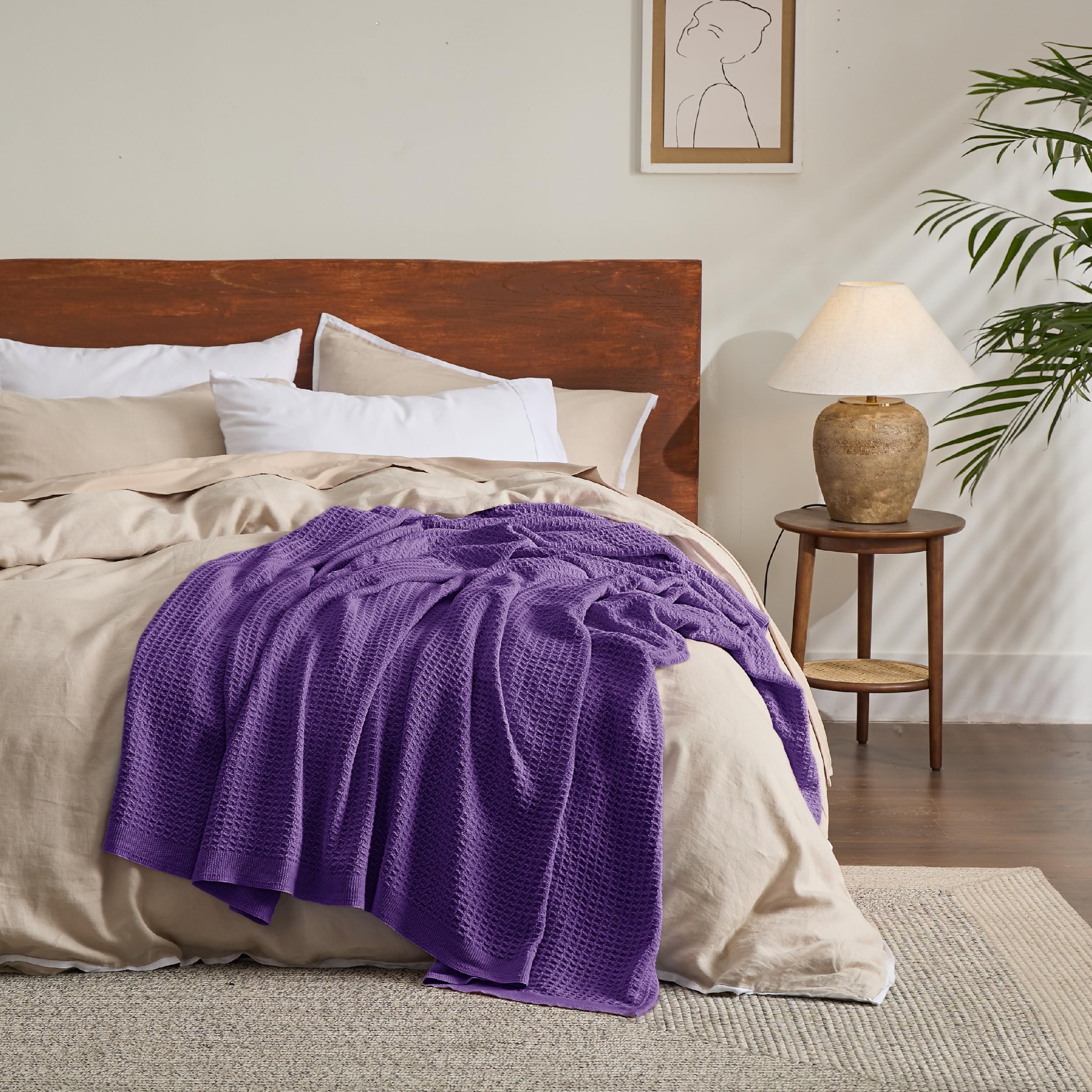 Foto 7 | Manta Bedsure, 100% Algodón, Tejido Gofrado, Tamaño Queen, Color Morado - Venta Internacional.