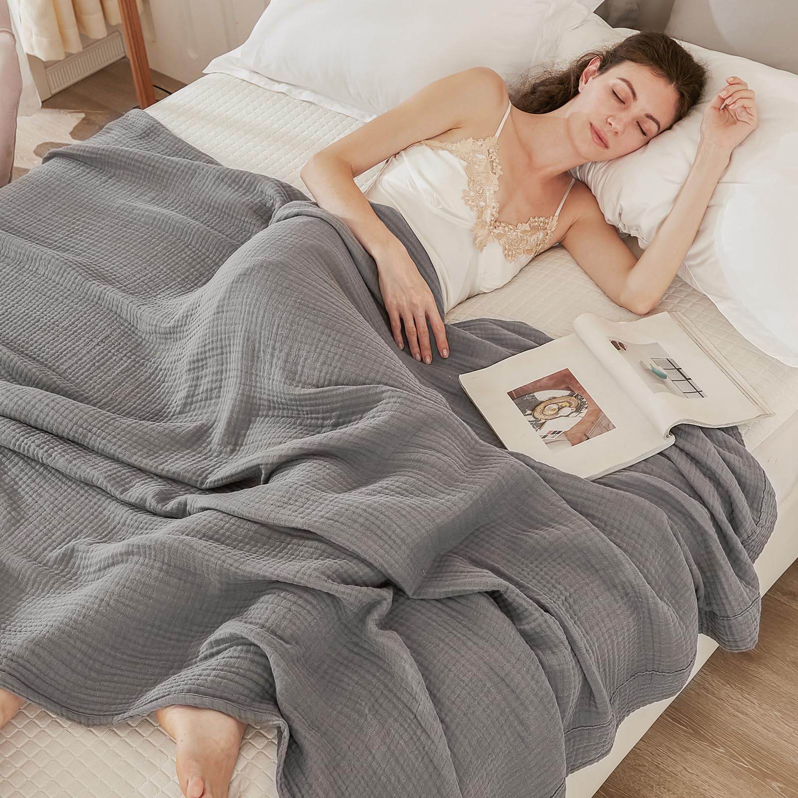 Foto 2 | Manta Emme De Muselina De Algodón Tamaño King 108 X 90 Cm, Color Gris - Venta Internacional.