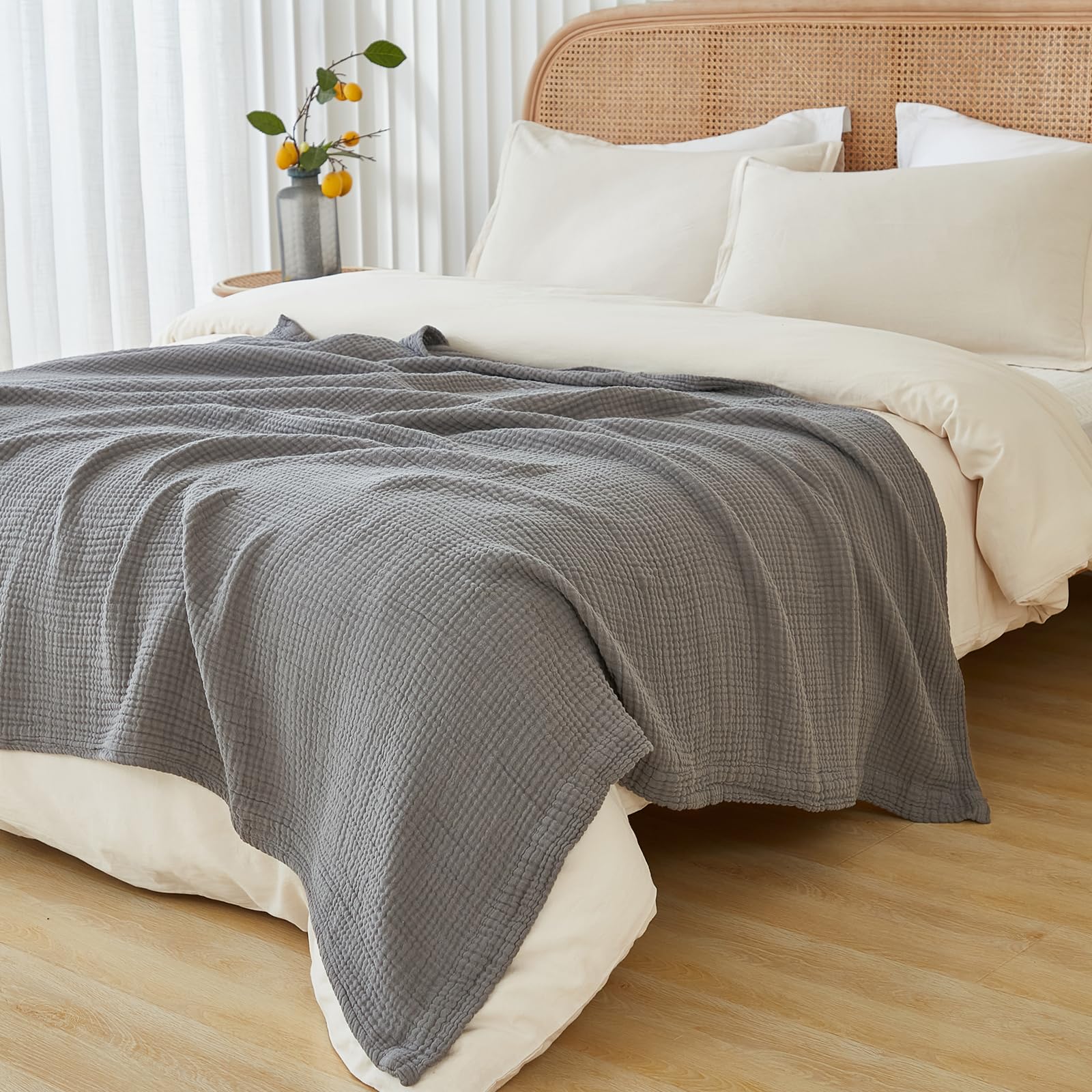 Foto 5 | Manta Emme De Muselina De Algodón Tamaño King 108 X 90 Cm, Color Gris - Venta Internacional.