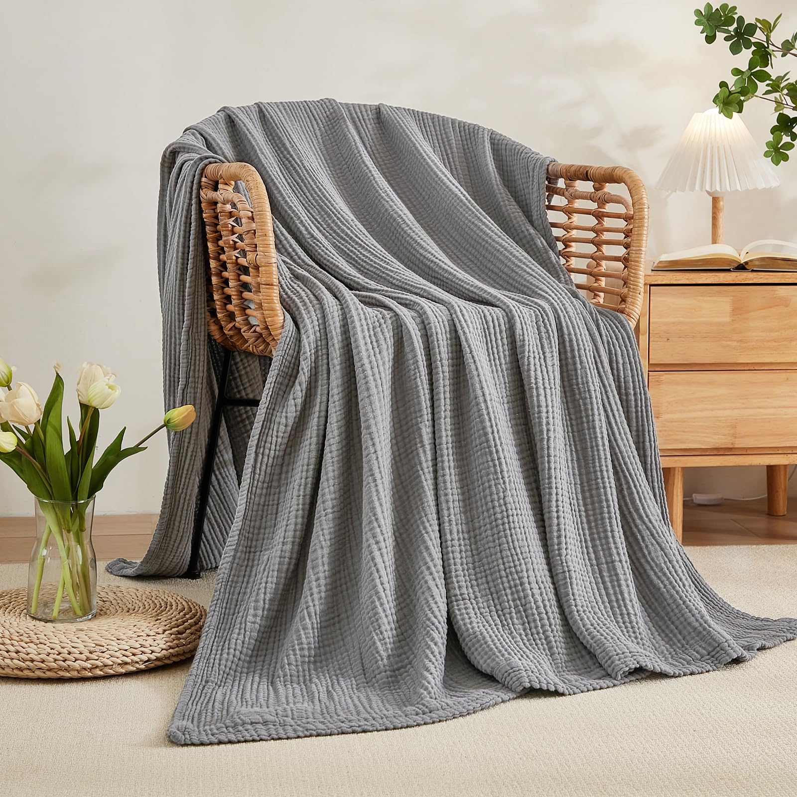 Foto 6 | Manta Emme De Muselina De Algodón Tamaño King 108 X 90 Cm, Color Gris - Venta Internacional.