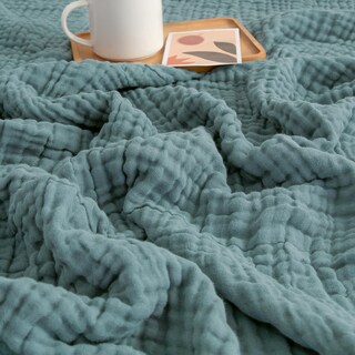 Foto 2 | Manta De Cama Emme De Algodón Tamaño Queen, 80 X 90 Cm, Color Verde Azulado Ligero - Venta Internacional.