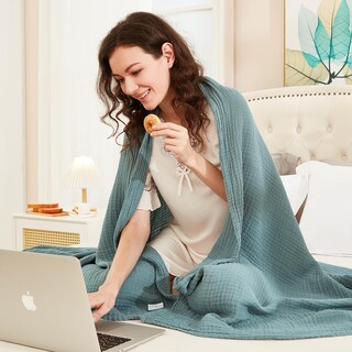Foto 3 | Manta De Cama Emme De Algodón Tamaño Queen, 80 X 90 Cm, Color Verde Azulado Ligero - Venta Internacional.