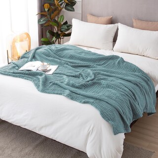 Foto 7 | Manta De Cama Emme De Algodón Tamaño Queen, 80 X 90 Cm, Color Verde Azulado Ligero - Venta Internacional.