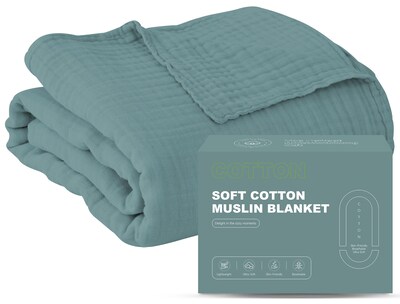 Foto 1 | Manta De Cama Cosy Family, Muselina De Algodón, 4 Capas, Color Verde, 140 X 200 Cm - Venta Internacional.