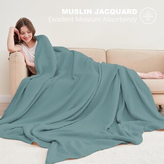 Foto 2 | Manta De Cama Cosy Family, Muselina De Algodón, 4 Capas, Color Verde, 140 X 200 Cm - Venta Internacional.