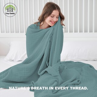 Foto 3 | Manta De Cama Cosy Family, Muselina De Algodón, 4 Capas, Color Verde, 140 X 200 Cm - Venta Internacional.