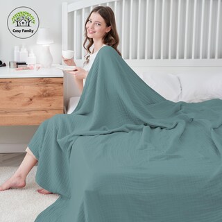 Foto 4 | Manta De Cama Cosy Family, Muselina De Algodón, 4 Capas, Color Verde, 140 X 200 Cm - Venta Internacional.