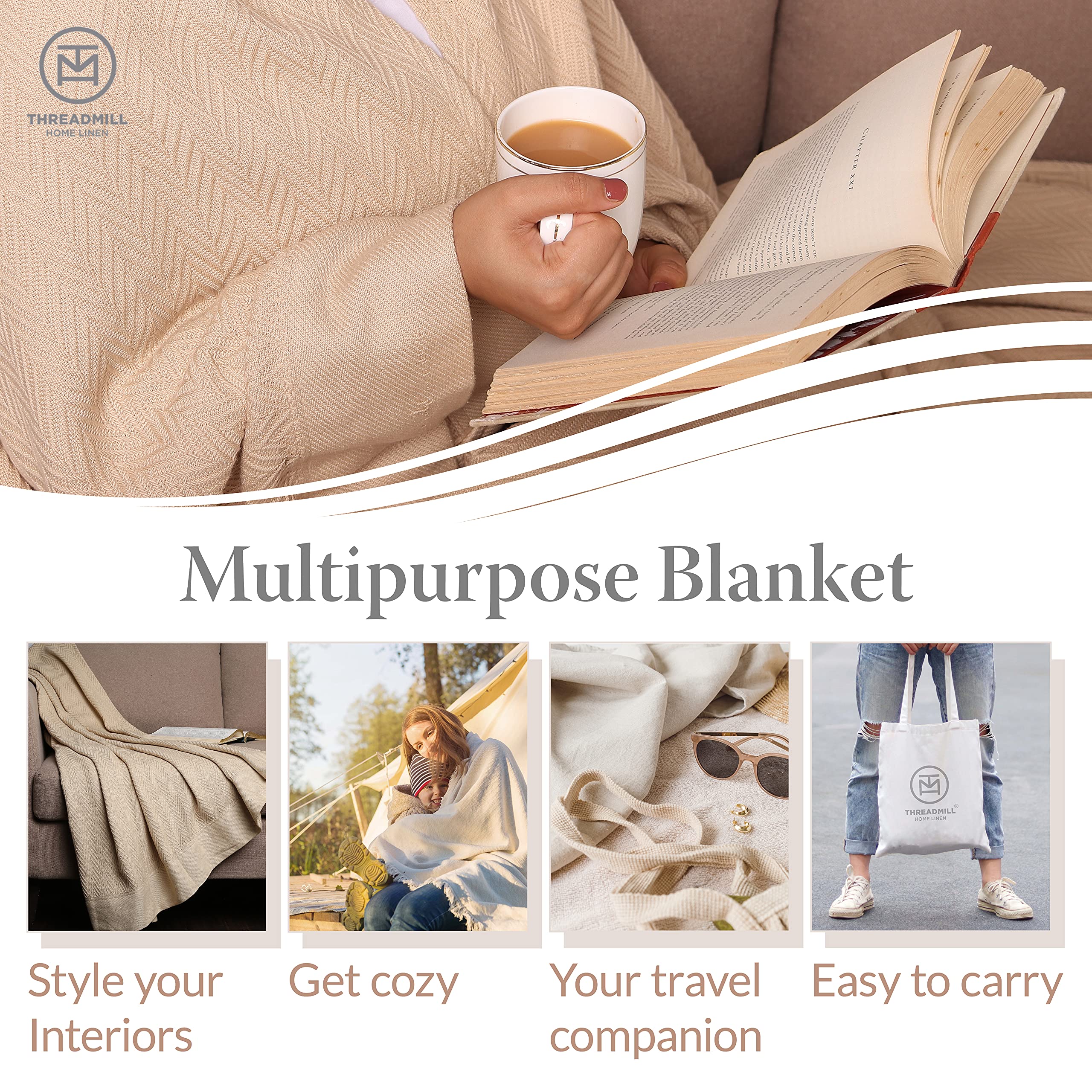 Foto 6 pulgar | Manta Threadmill Luxury Cotton Queen Para Todas Las Estaciones, Color Blanco - Venta Internacional.