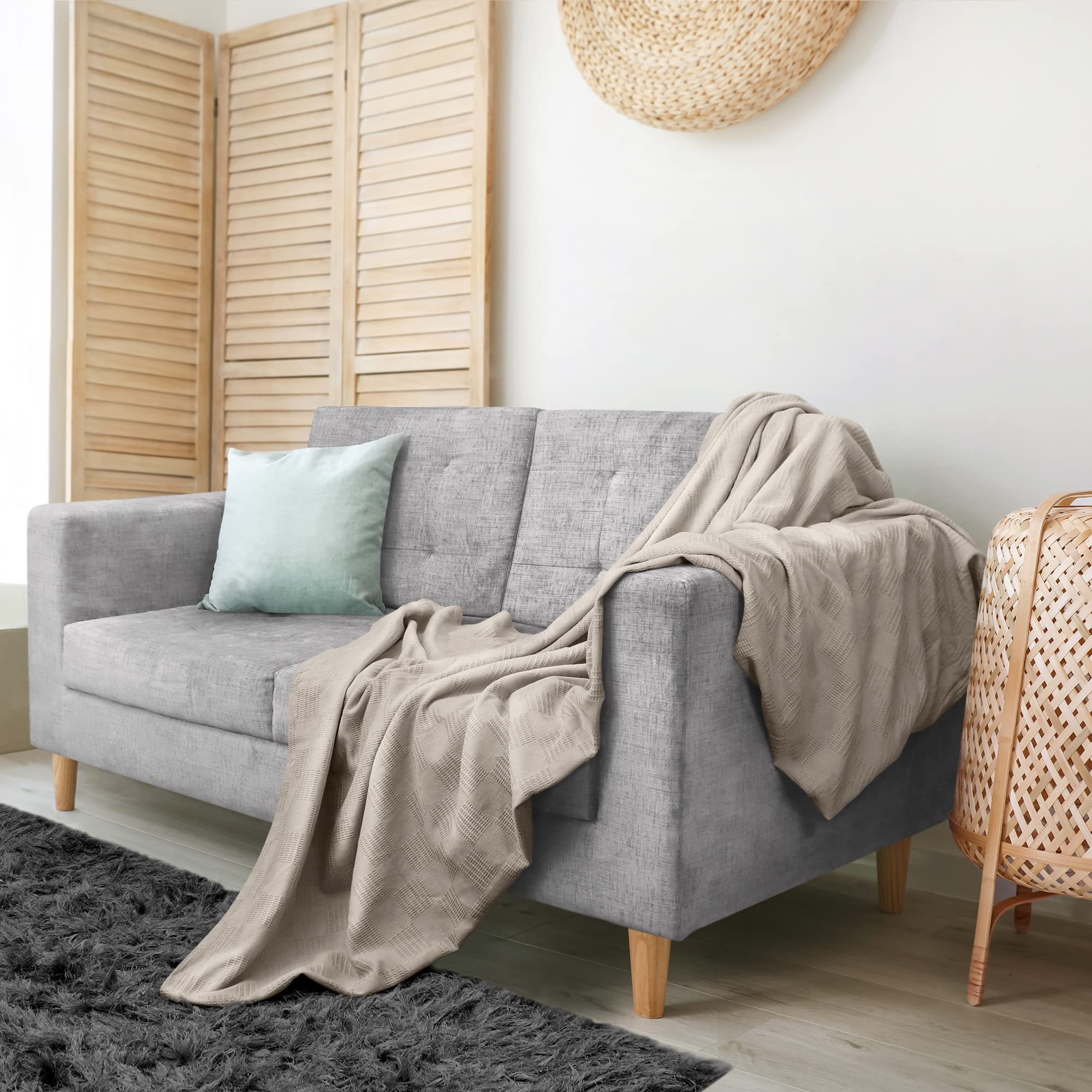 Foto 5 | Cobija Blanket Utopia Algodón Tamaño Queen Caqui  - Venta Internacional