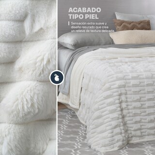 Foto 2 | Cobertor Tipo Piel Esquimal King Size Color Marfil Ultrasuave