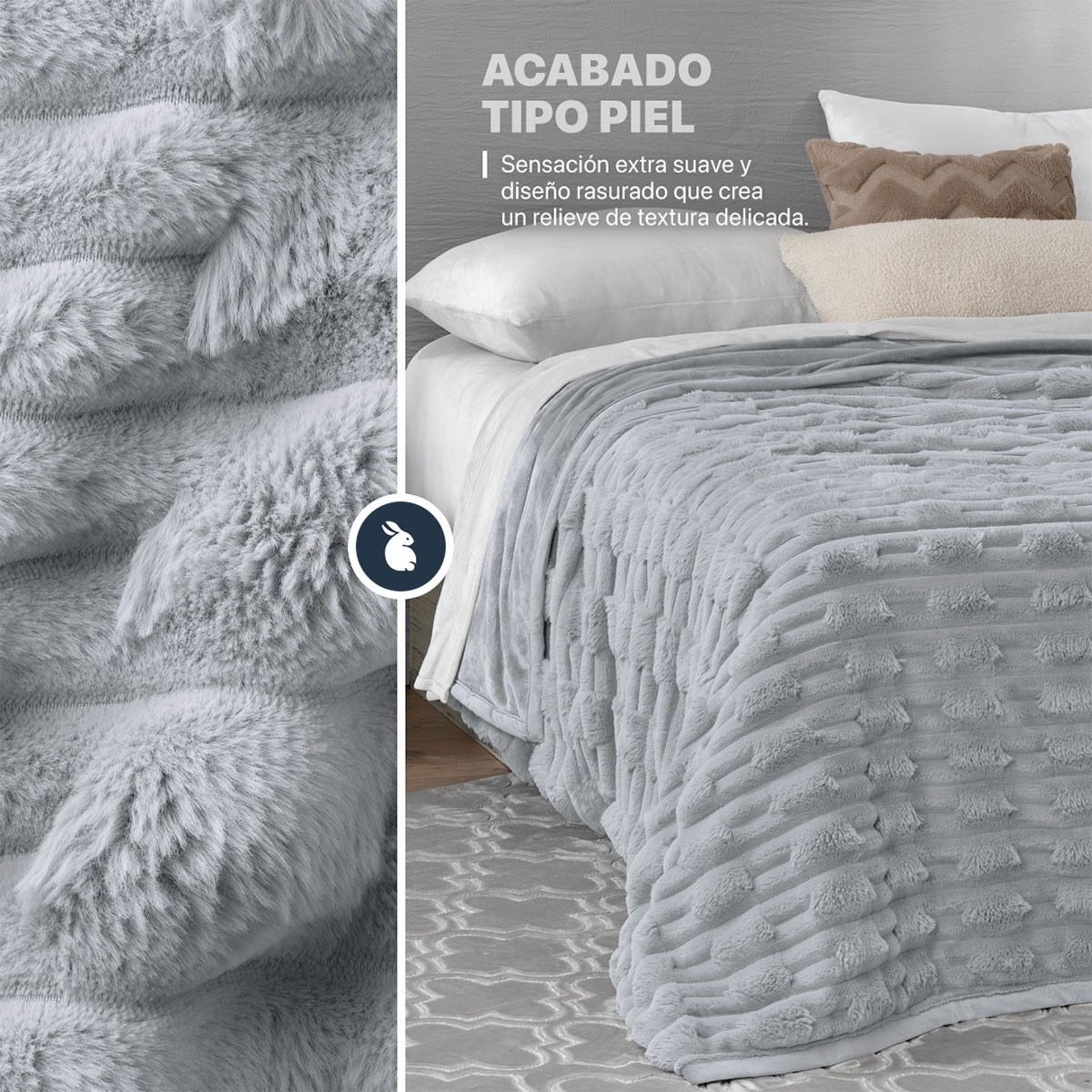 Foto 2 | Cobertor Tipo Piel Esquimal Matrimonial Color Gris Ultrasuave
