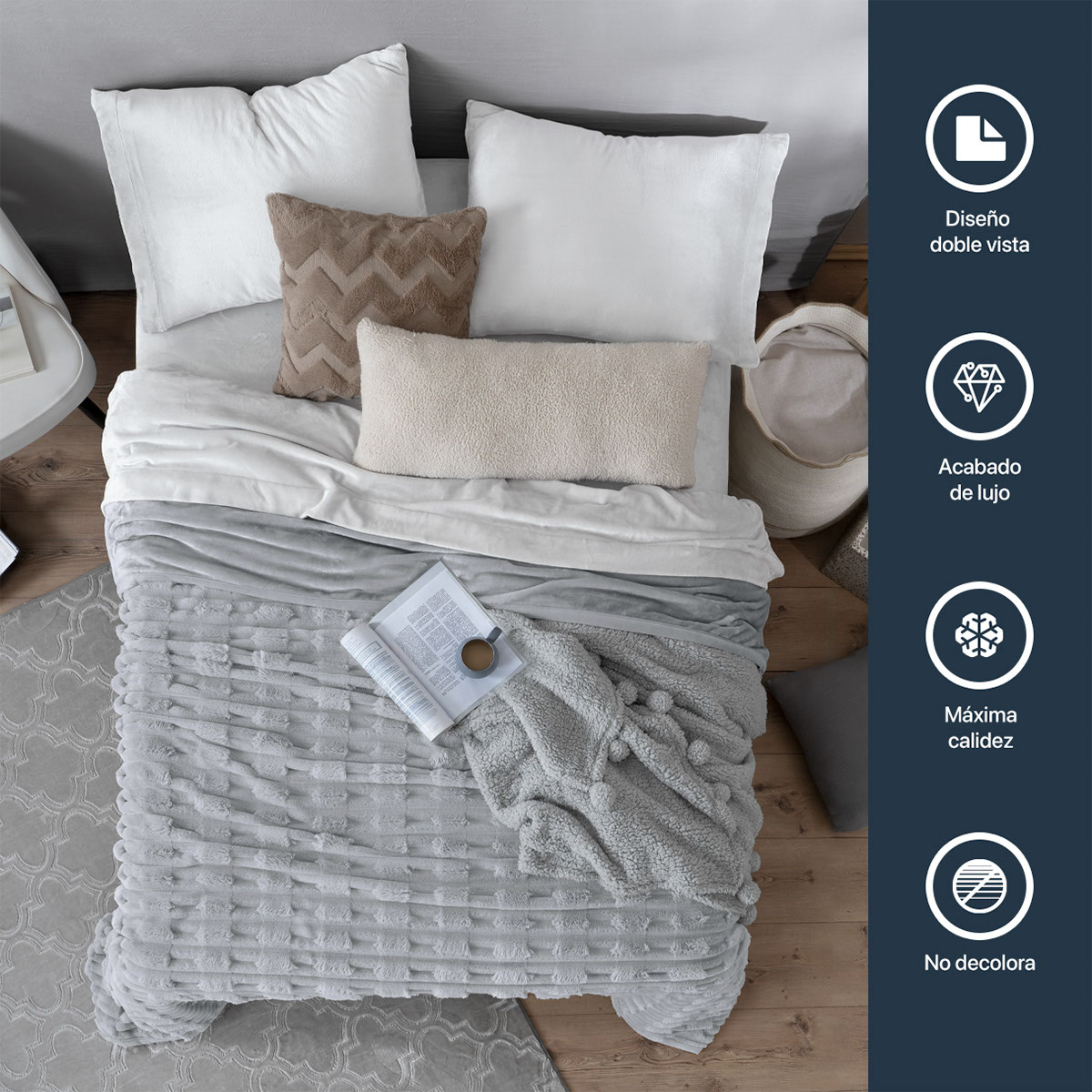 Foto 5 | Cobertor Tipo Piel Esquimal Matrimonial Color Gris Ultrasuave