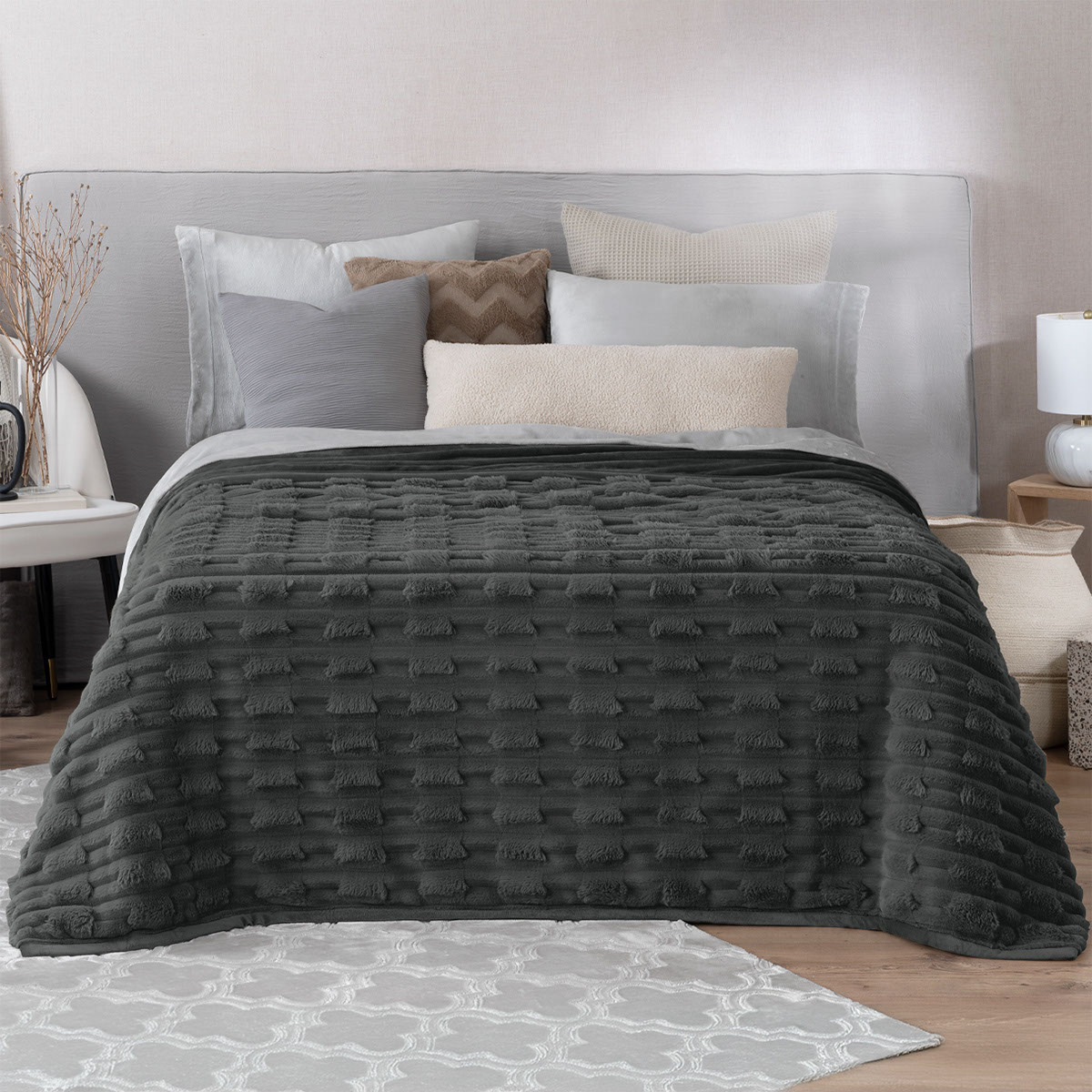 Foto 1 | Cobertor Tipo Piel Esquimal Matrimonial Color Negro Ultrasuave