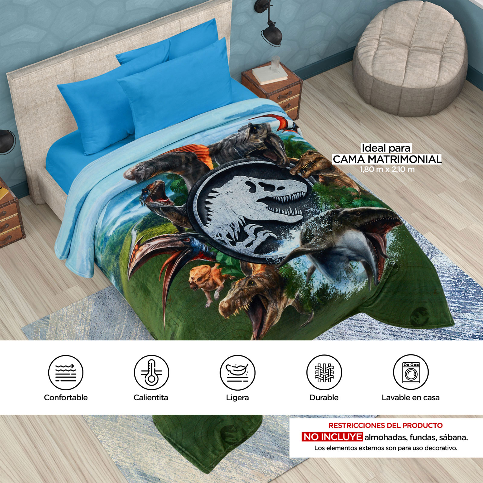 Foto 9 pulgar | Cobertor Serenity Matrimonial Jurassic World Giants