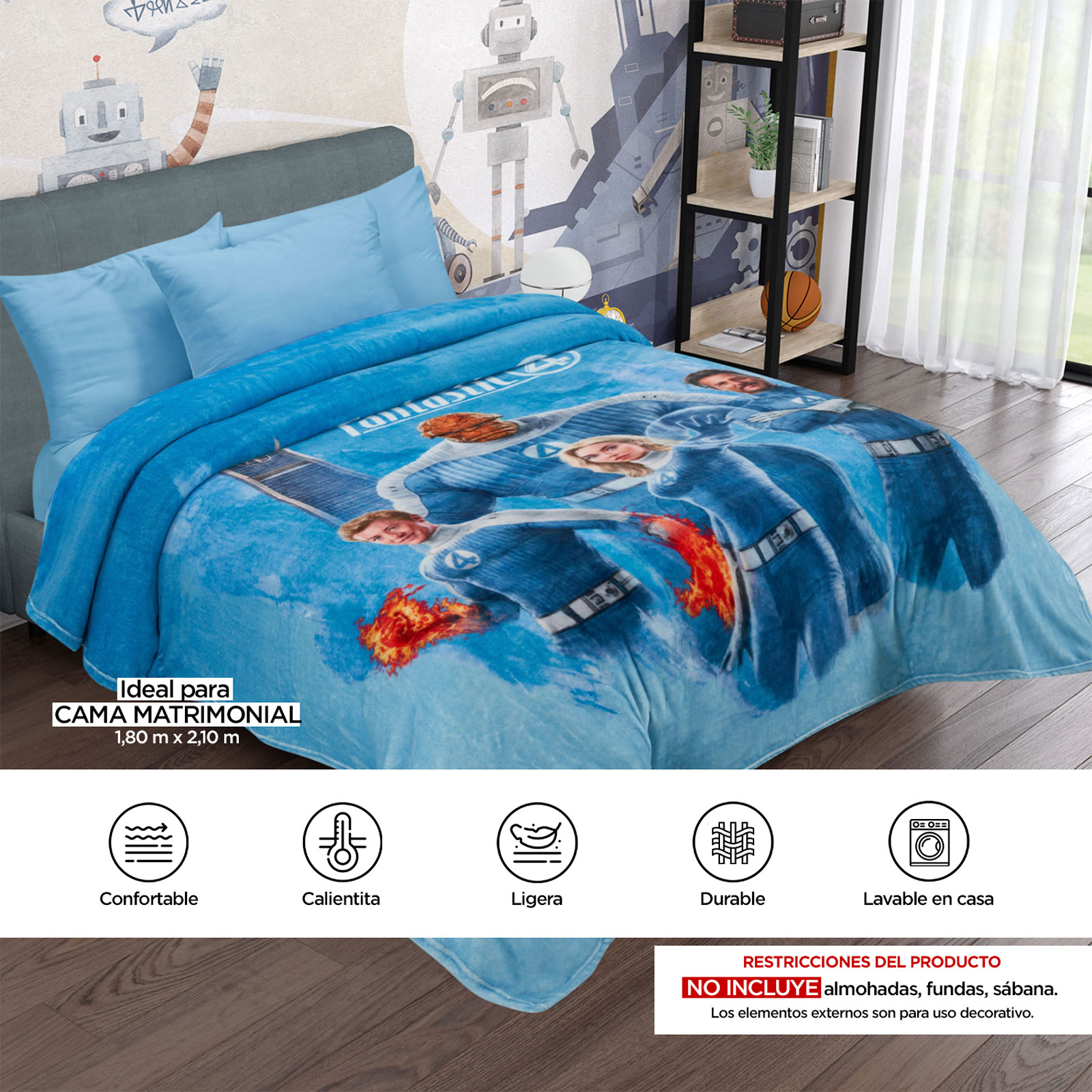 Foto 8 pulgar | Cobertor Serenity Matrimonial Fantastic Four Blue