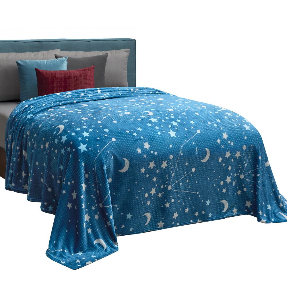 Foto 1 | Cobertor Ligero Matrimonial Elefantito Hogar Galaxia Color Azul Estrellas Suave Térmica