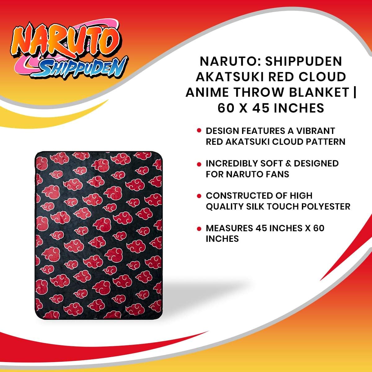 Foto 8 pulgar | Manta Just Funky Naruto: Shippuden Akatsuki Red Cloud - Venta Internacional.