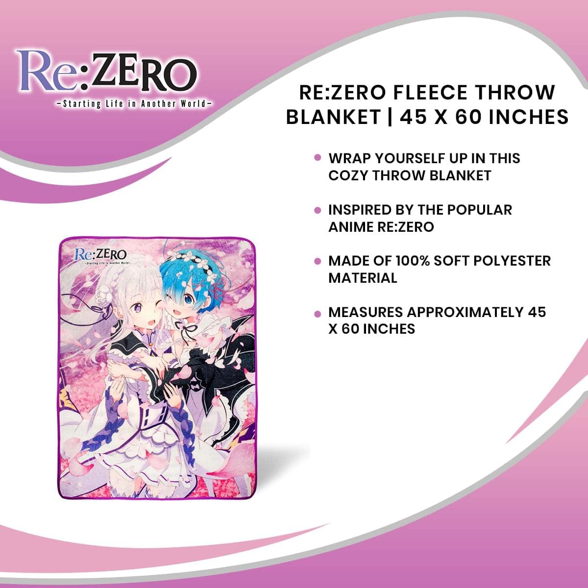 Foto 8 pulgar | Manta De Felpa Just Funky Re:zero Anime 114 X 152 Cm - Venta Internacional.