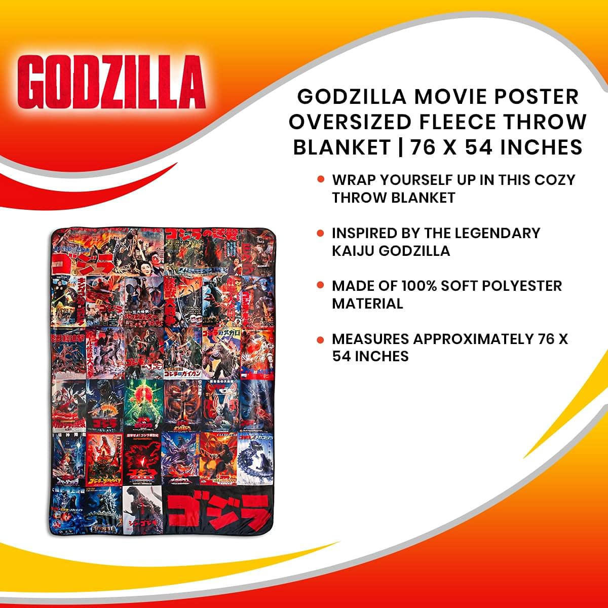 Foto 8 pulgar | Póster De La Película Godzilla De Throw Blanket  Tamaño Grande  76 X 54 Pulgadas - Venta Internacional.