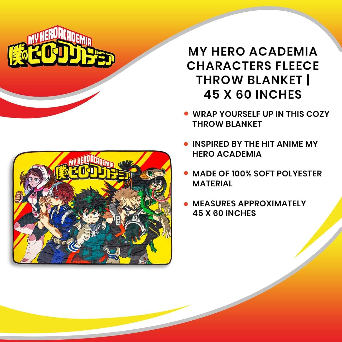 Foto 8 pulgar | Manta Just Funky Con Los Personajes De My Hero Academia  115 X 152 Cm - Venta Internacional.