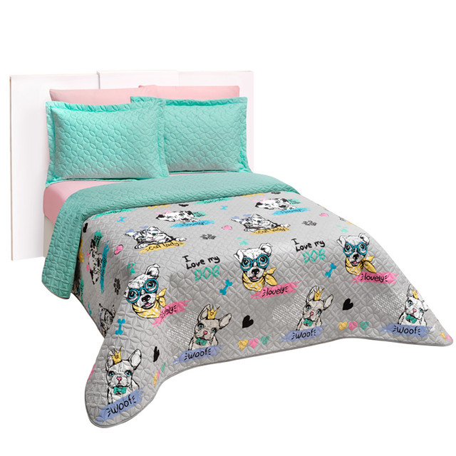 Edredón Matrimonial Elefantito Hogar Dogs & Cats color Gris 3 Piezas
