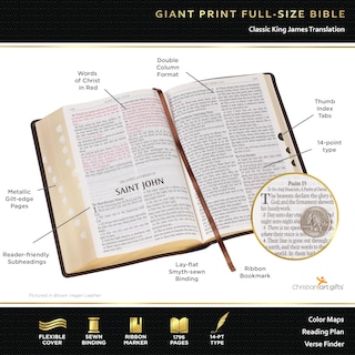 Foto 2 | Bible Christian Art Gifts Kjv Con Estampado Gigante, Tamaño Completo, Color Burdeos - Venta Internacional.