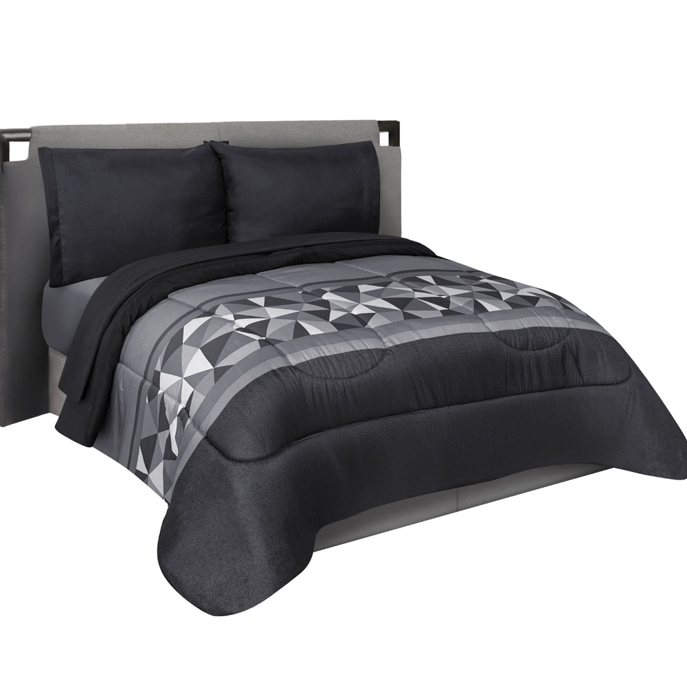 Edredón Set King Size  Extra Suave Con Sábanas Negro Dos Vistas Opalo
