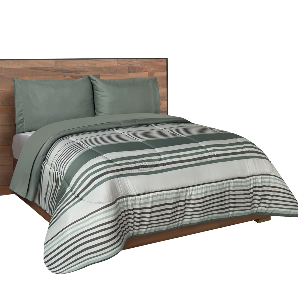 Edredón Set King Size Extra Suave Con Sábanas Verde Dos Vistas Titanio
