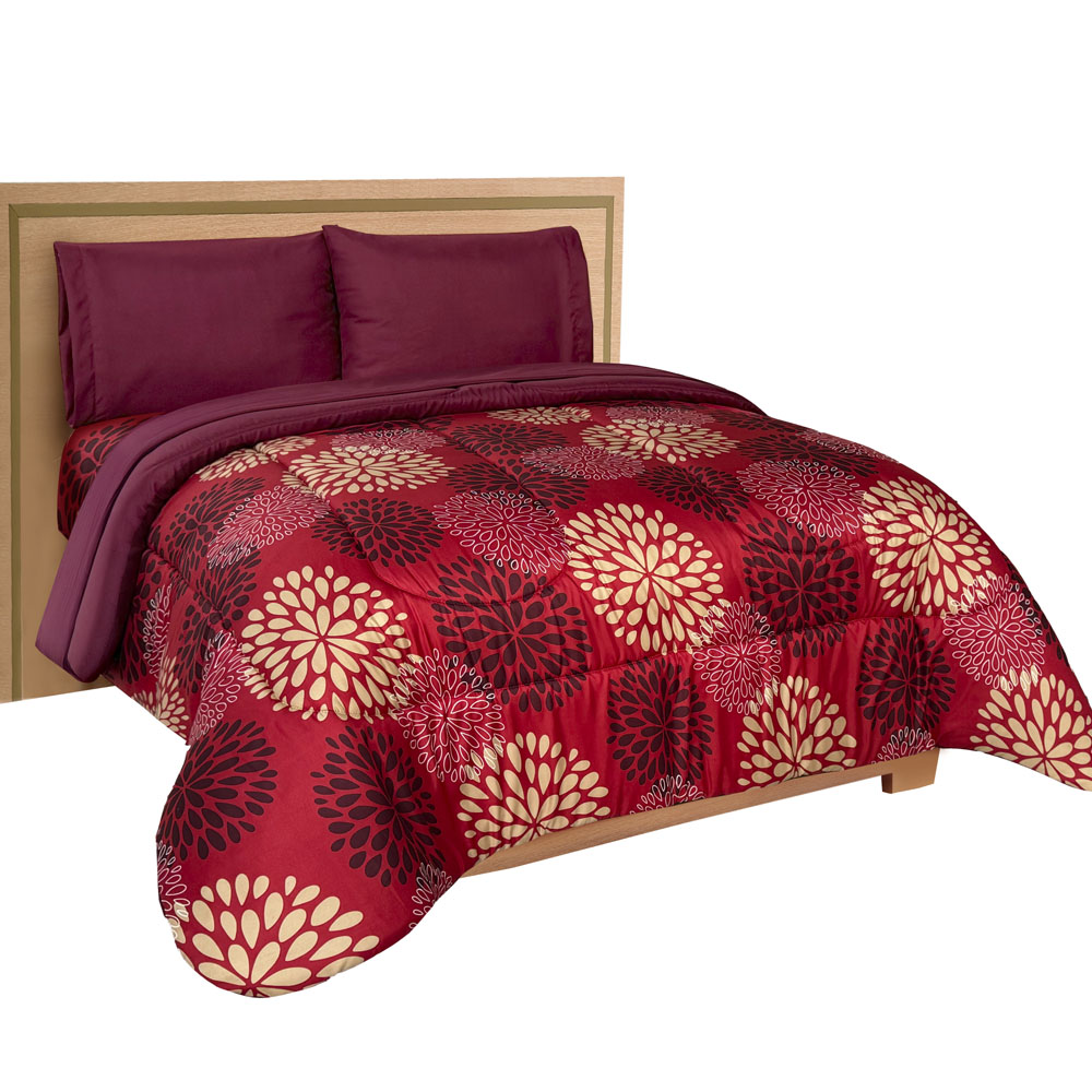 Edredón Set Matrimonial  Extra Suave Con Sábanas Rojo Dos Vistas Arezzo