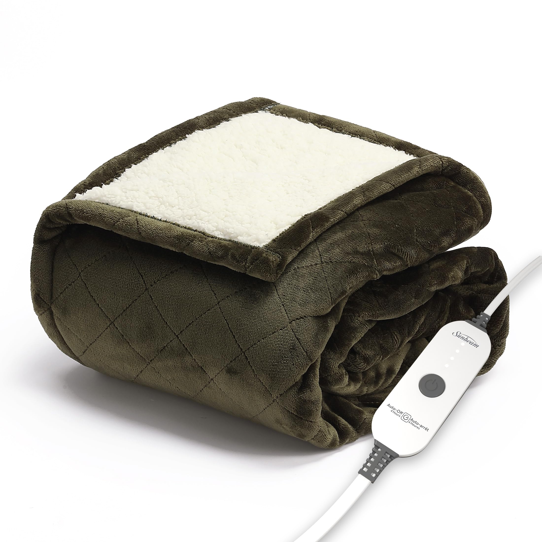 Manta Eléctrica Sunbeam Acolchada Royal Posh Velvet Olive - Venta Internacional.