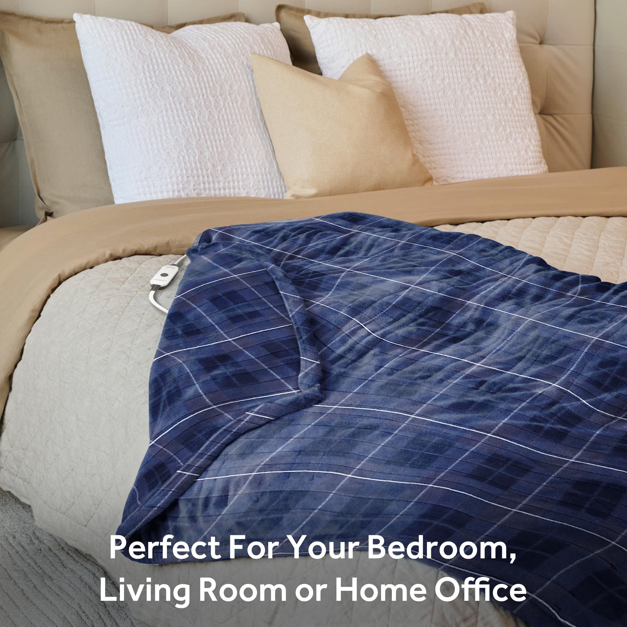 Foto 5 | Manta Personal con Calefacción Sunbeam Royal Ultra Rodeen Blue Plaid - Venta Internacional