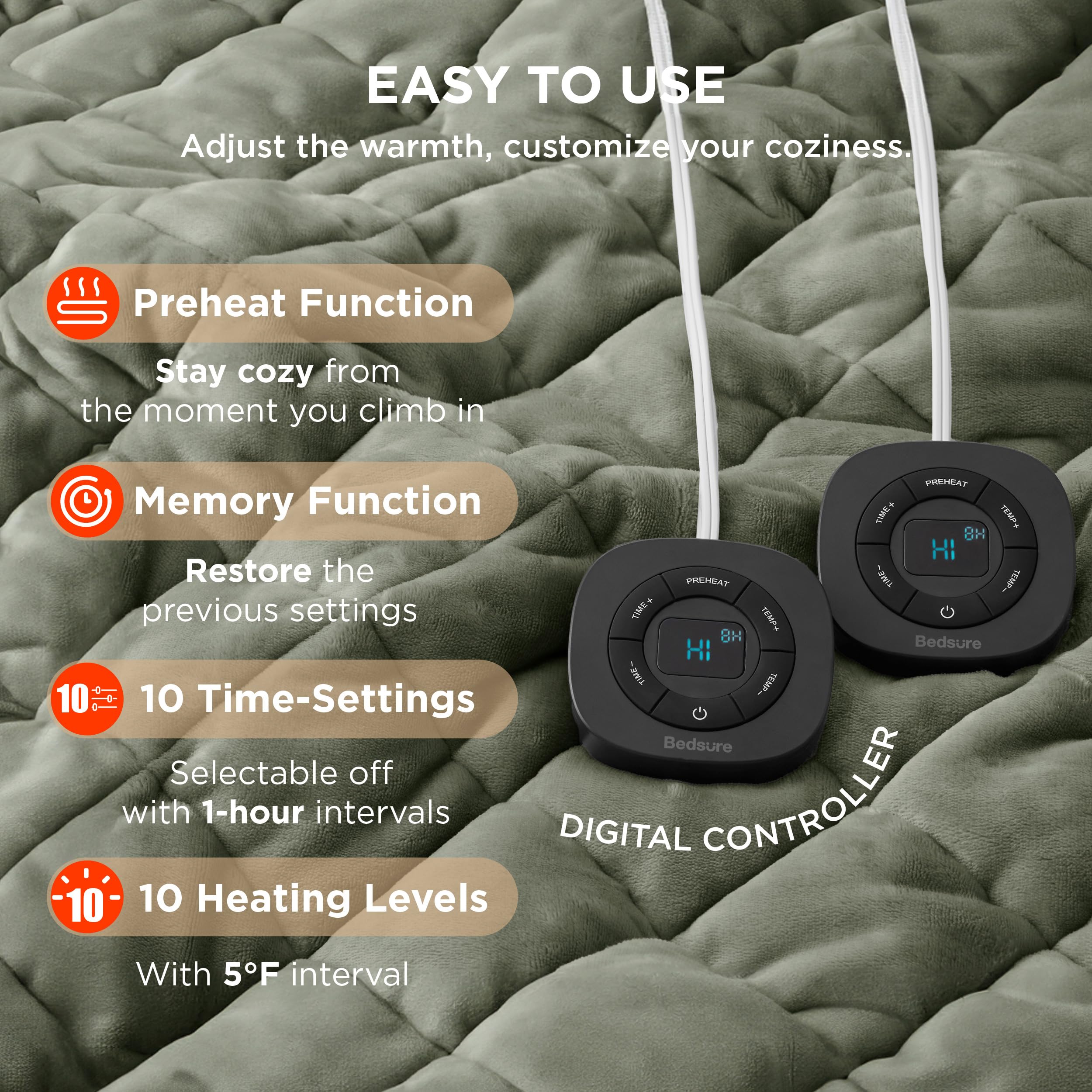 Foto 6 pulgar | Manta Eléctrica De Cama Tamaño Queen Con 10 Unidades De Calor Y 10 Horarios - Venta Internacional.