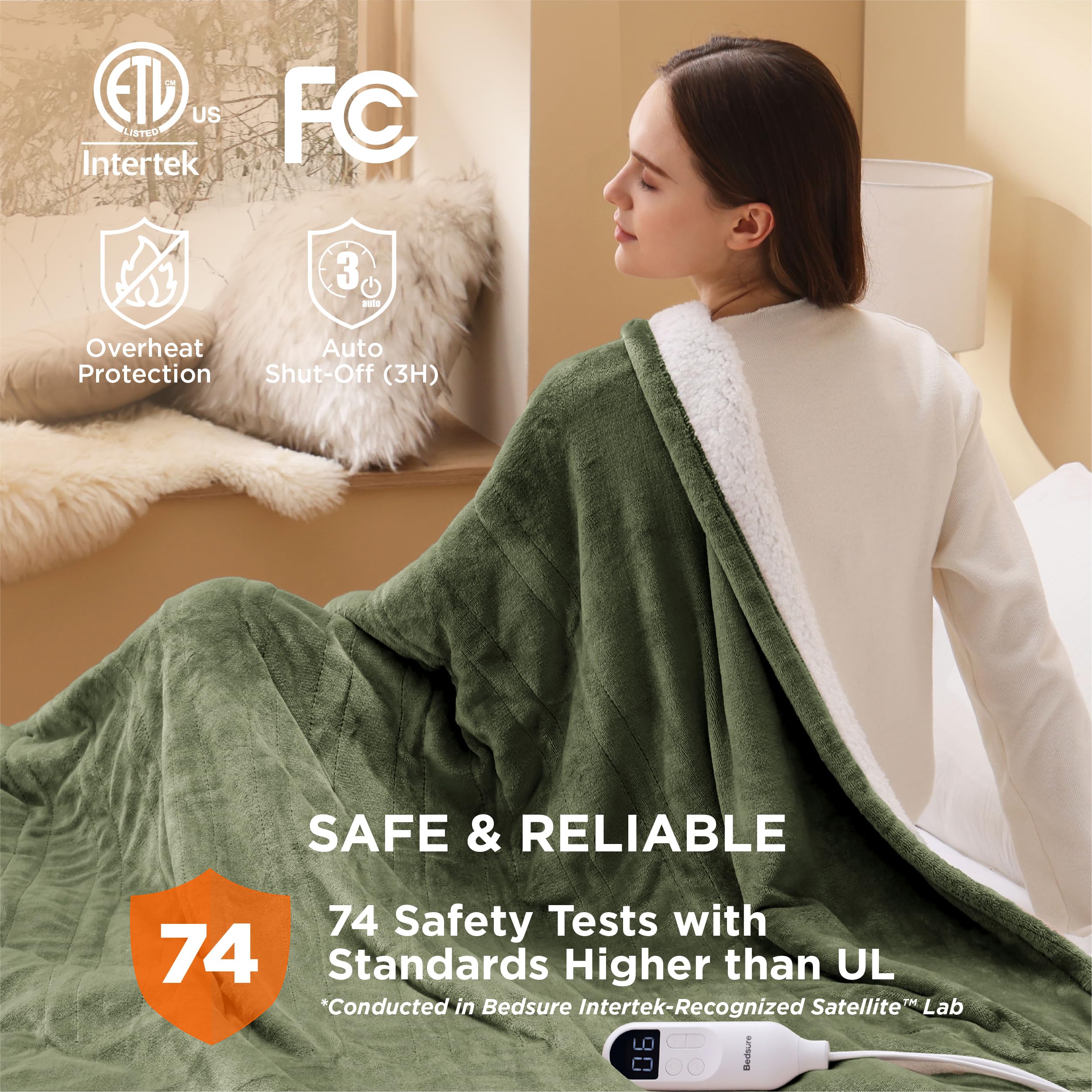 Foto 6 pulgar | Manta Eléctrica Bedsure con Calefacción 50 x 60" Verde Oliva - Venta Internacional