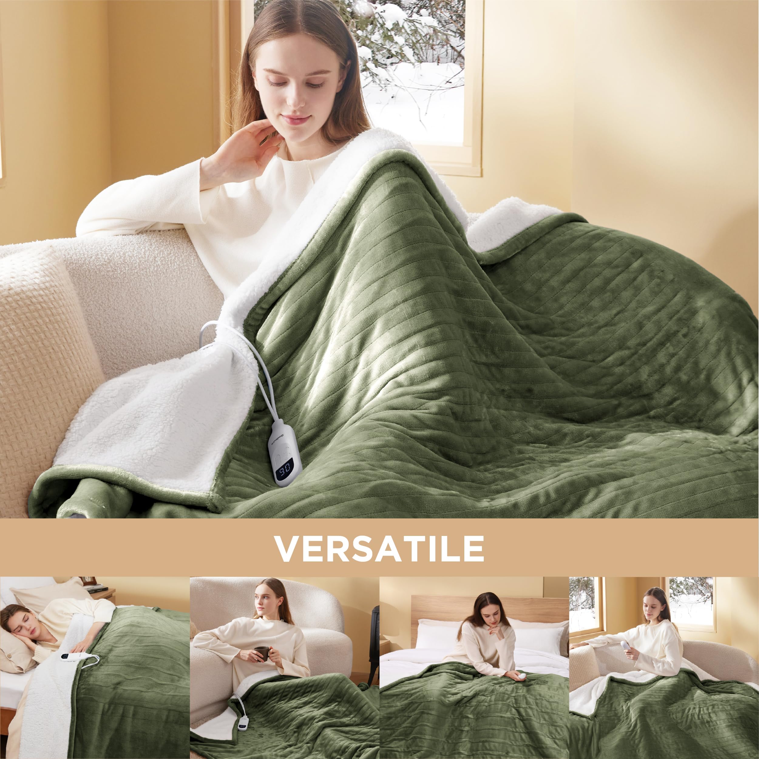 Foto 7 pulgar | Manta Eléctrica Bedsure con Calefacción 50 x 60" Verde Oliva - Venta Internacional
