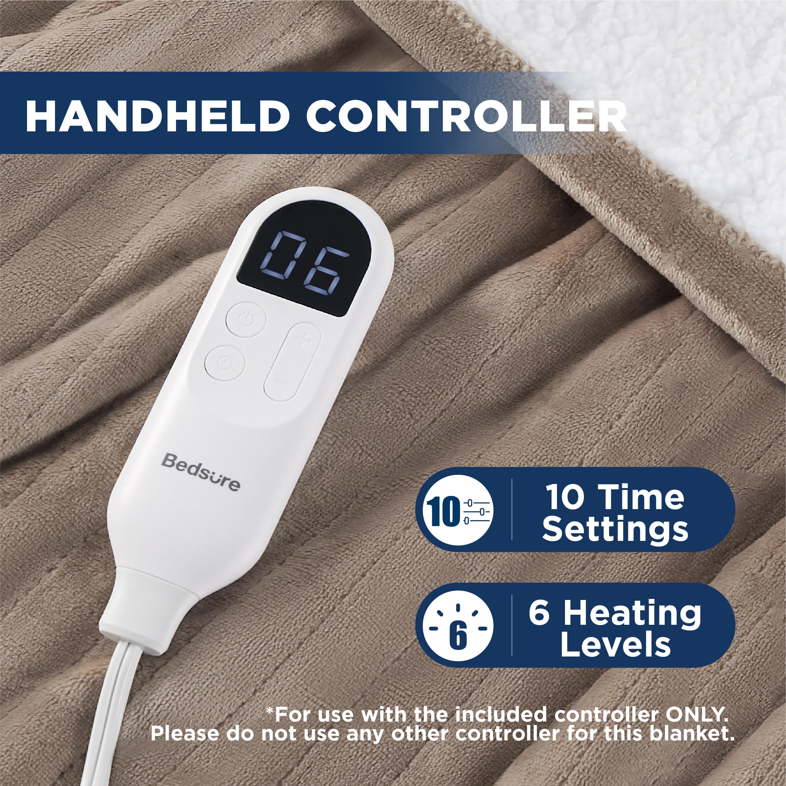 Foto 5 | Manta Eléctrica Bedsure, Tamaño Completo, Franela Calefactada, Color Topo - Venta Internacional.