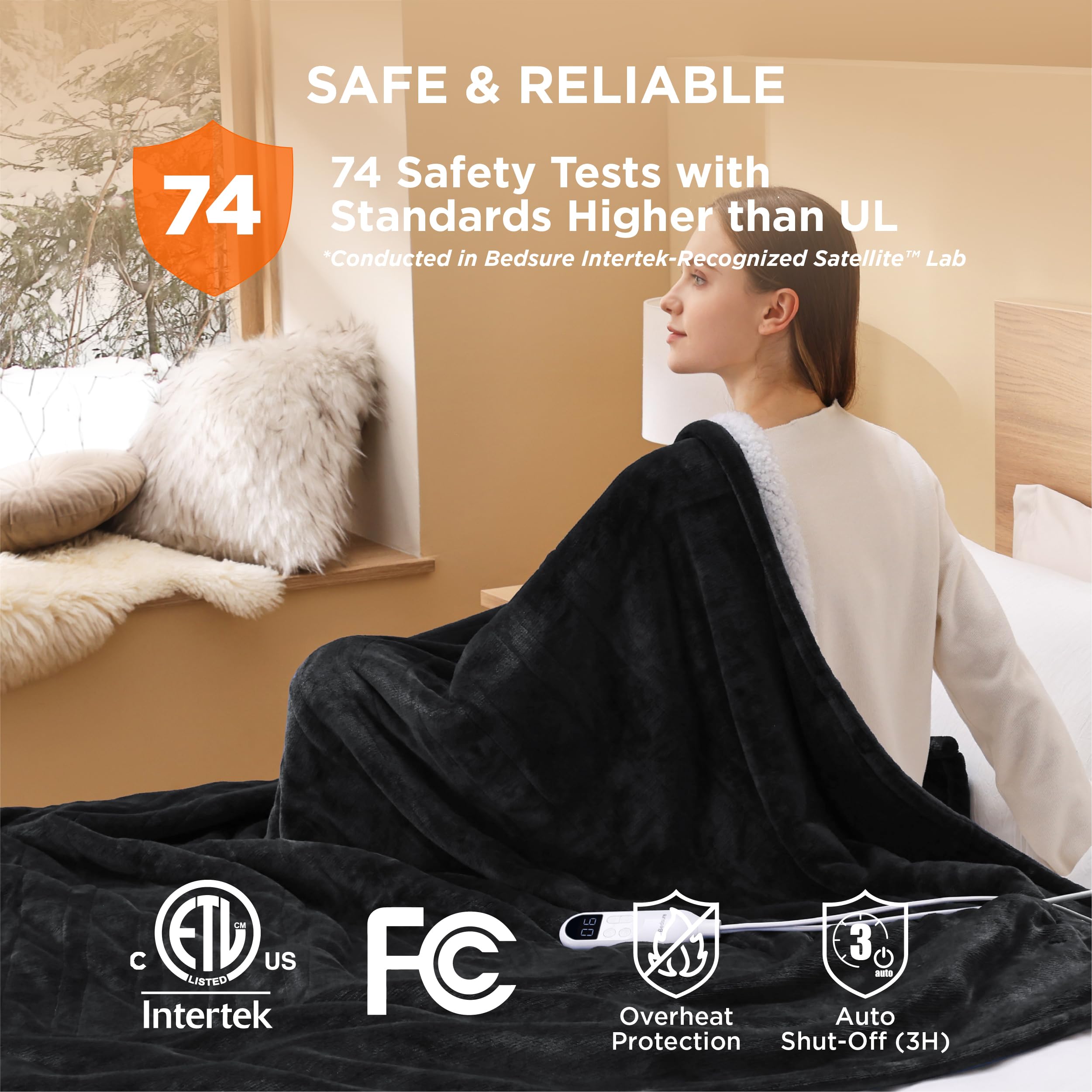 Foto 5 | Manta Eléctrica Para Cama, Tamaño Completo, Franela, Calefactada, Negra - Venta Internacional.