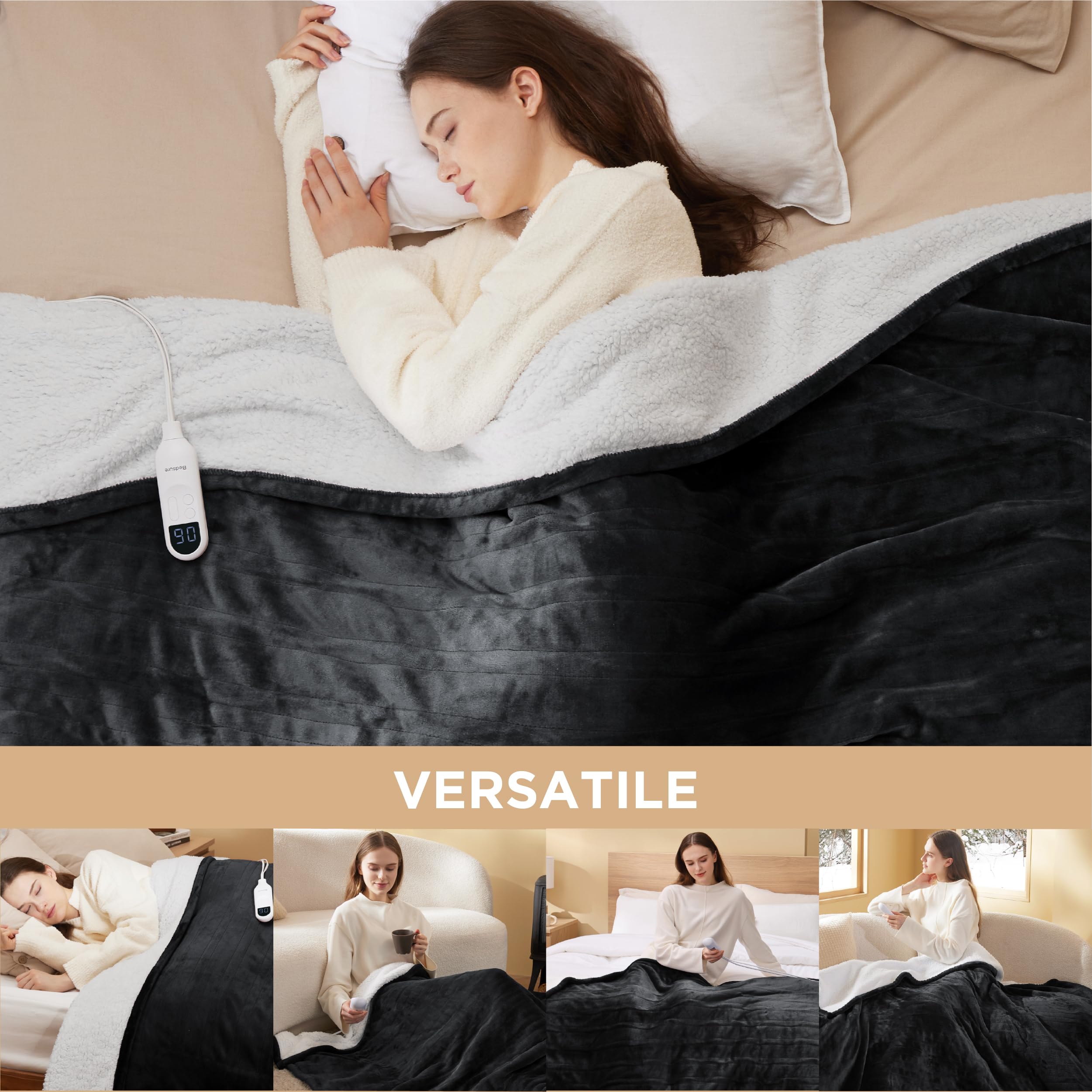 Foto 7 pulgar | Manta Eléctrica Para Cama, Tamaño Completo, Franela, Calefactada, Negra - Venta Internacional.